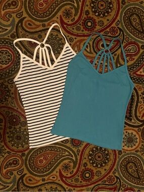 Aeropostale Teal Solid & White-Black Striped Ring-Back Camisoles